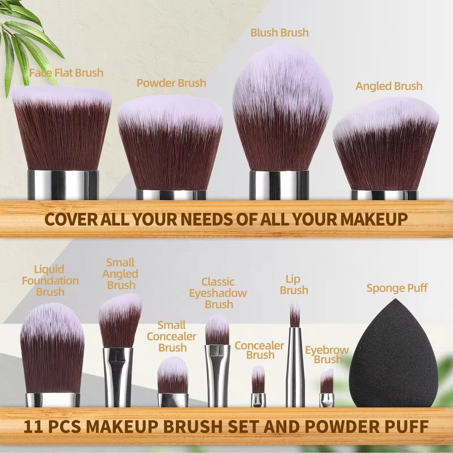 Bamboo Makeup Brushes - 12 Pack