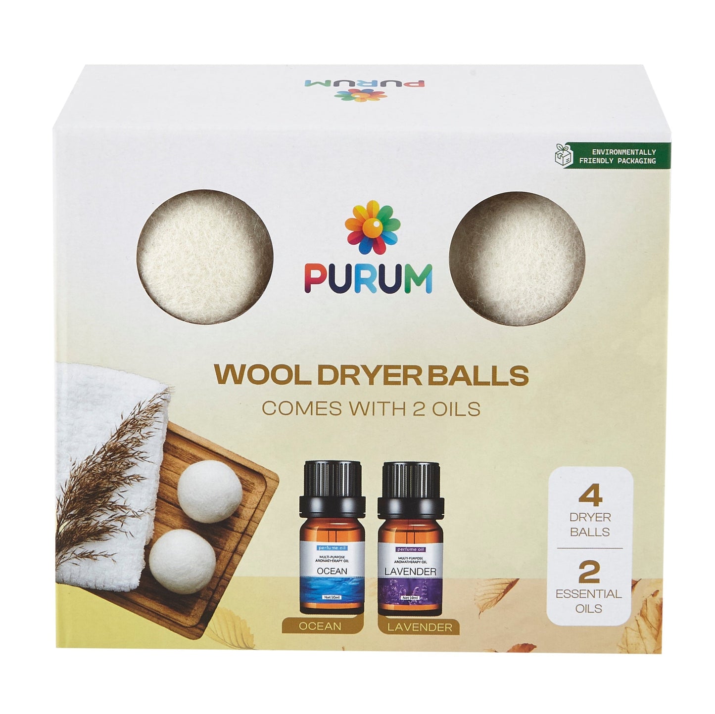 4x Organic Wool Dryer Balls - Comes With 2 Scented Essential Oils