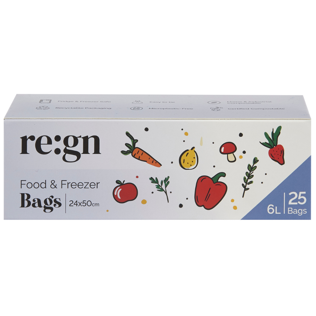 Compostable & Biodegradable 6L Food and Freezer Bags – 25 Bags per Roll, Leakproof, Plant-Based Storage