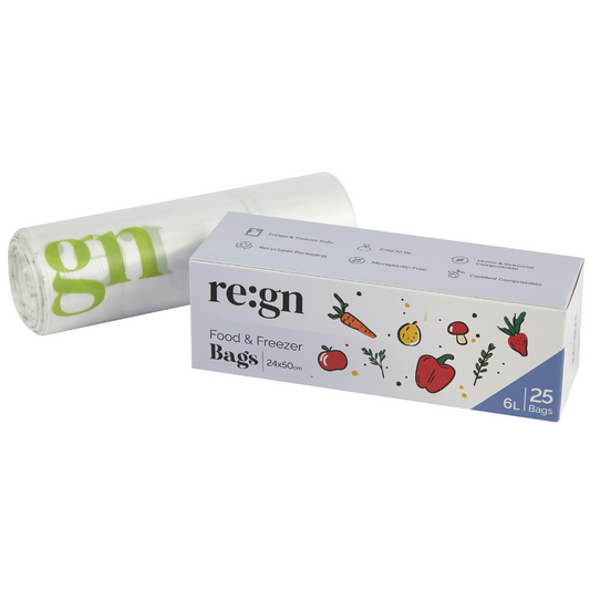 Compostable & Biodegradable 6L Food and Freezer Bags – 25 Bags per Roll, Leakproof, Plant-Based Storage