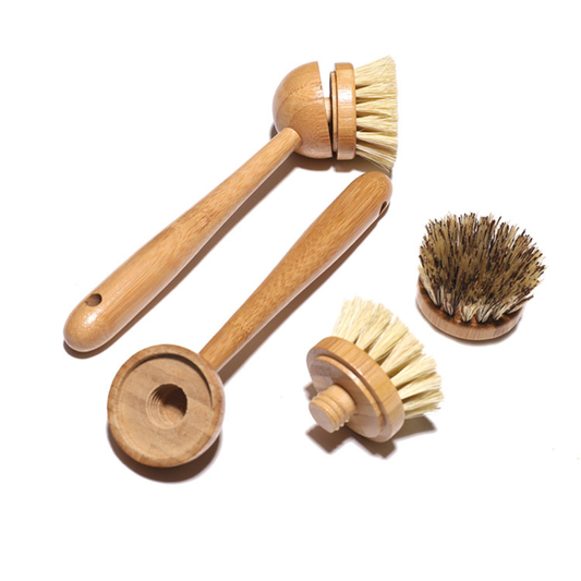 Modular Bamboo Dish Brush with Replaceable Heads – Sisal & Coconut Bristles