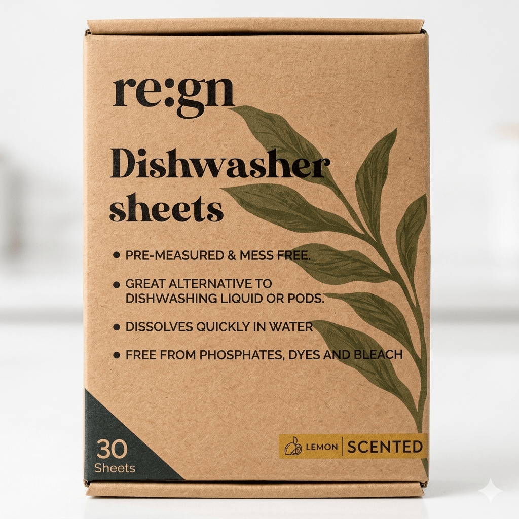 re:gn Dishwasher Sheets | Lemon Scented |30 Sheets | Pre - Measured Dishwashing Alternative - REGN