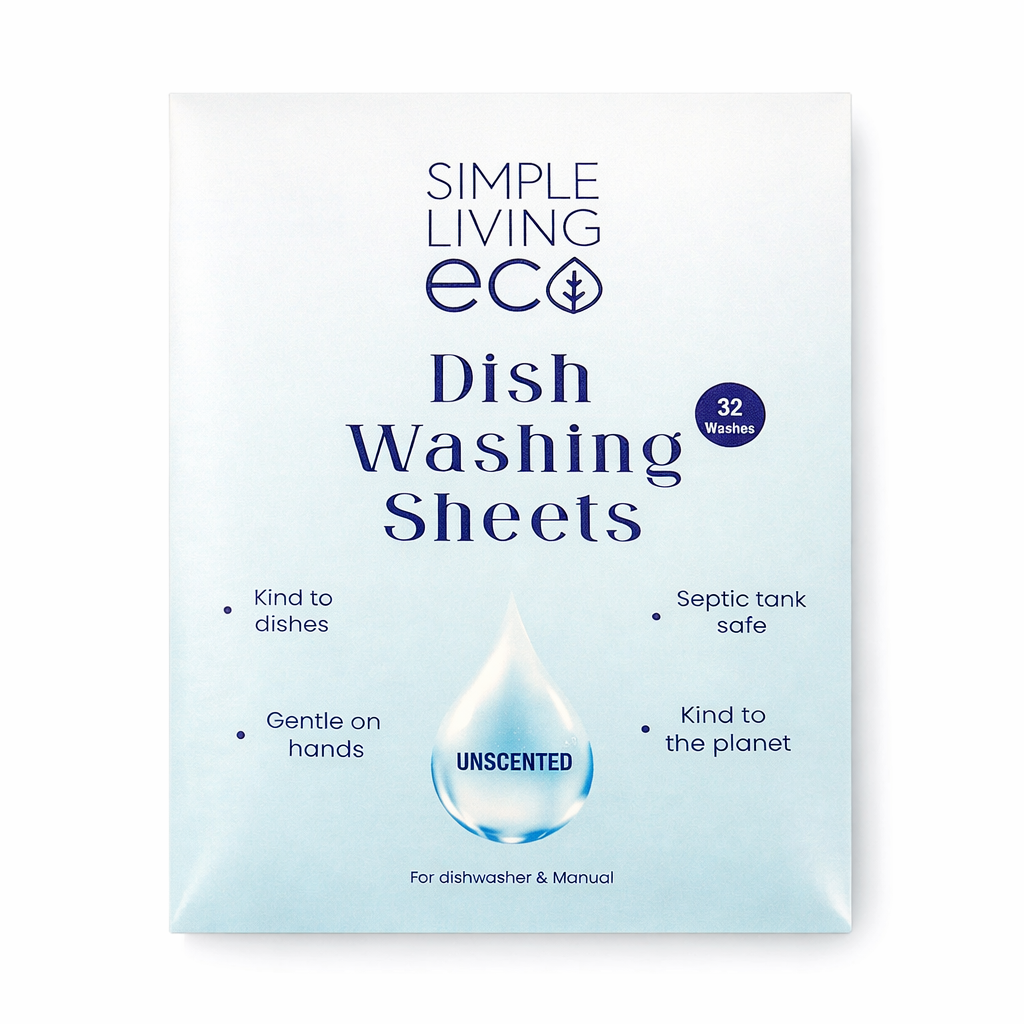 Simple Living Eco Dishwasher Sheets – Unscented – 32 Loads – Made in UK - Case Of 20 Packs