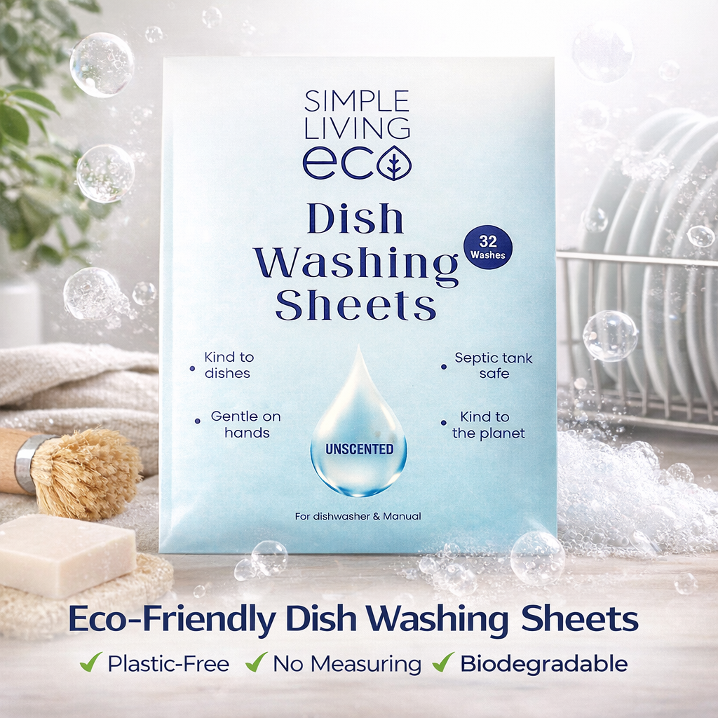 Simple Living Eco Dishwasher Sheets – Unscented – 32 Loads – Made in UK - Case Of 20 Packs