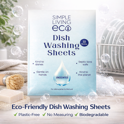 Simple Living Eco Dishwasher Sheets – Unscented – 32 Loads – Made in UK - Case Of 20 Packs
