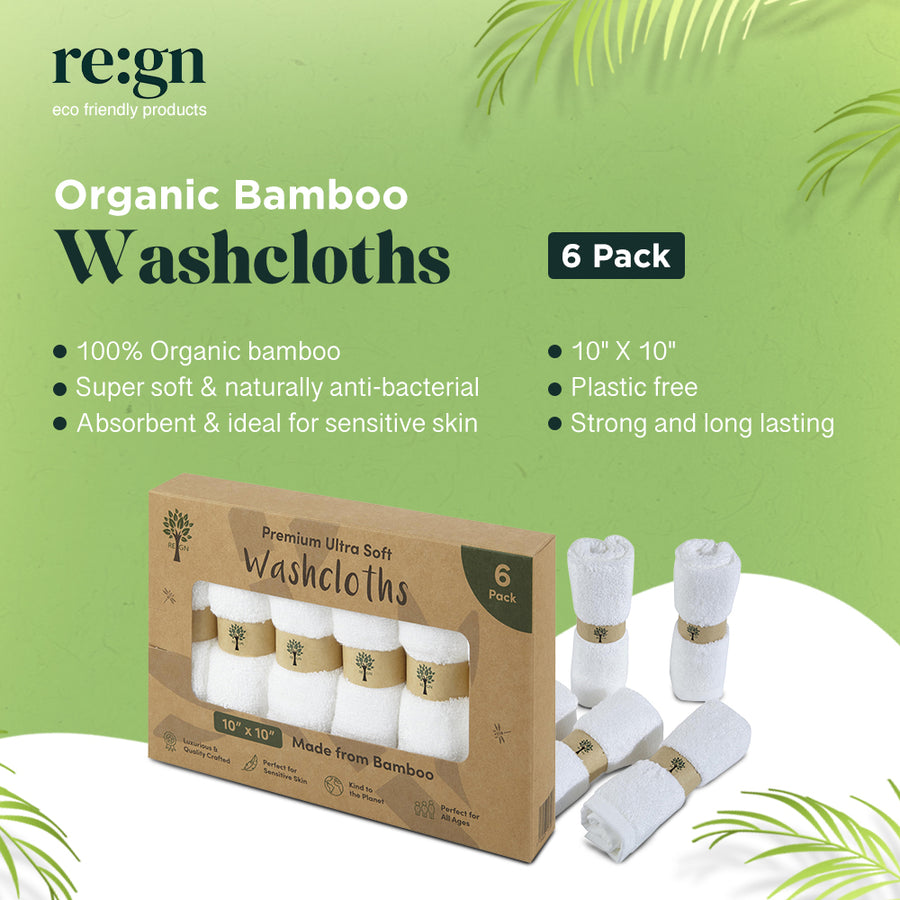Organic Bamboo Washcloths - Pack of 6