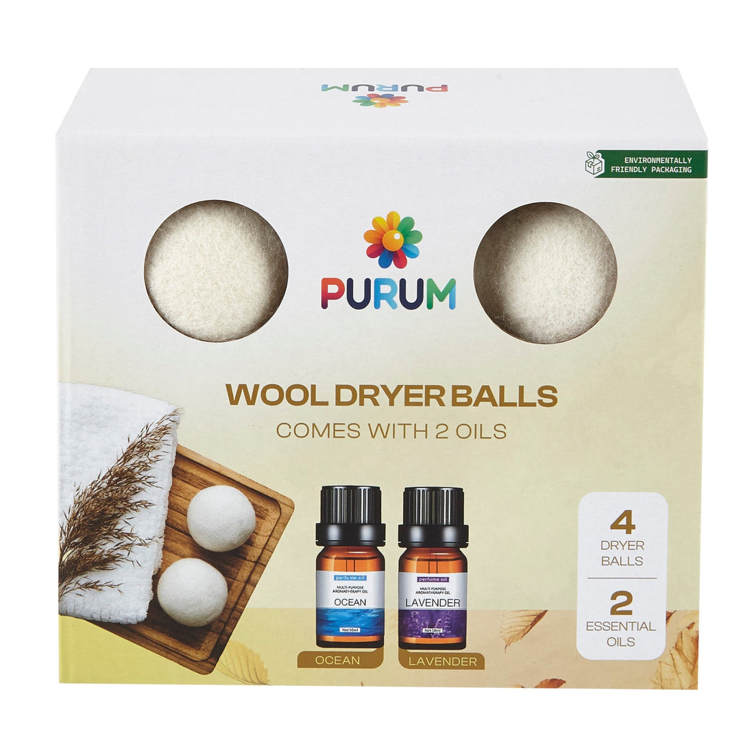 4x Organic Wool Dryer Balls - Comes  With 2 Scented Essential Oils