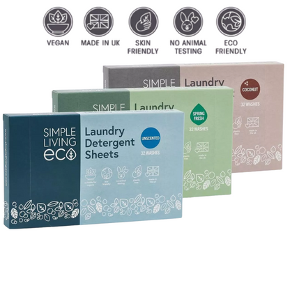 Case of 10 – Simple Living Eco Laundry Detergent Sheets – 32 Washes Per Pack – UK Made