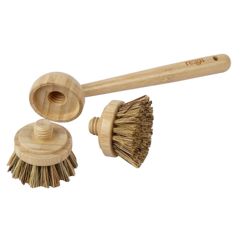 Modular Bamboo Dish Brush with Replaceable Heads – Sisal & Coconut Bristles