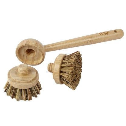 Modular Bamboo Dish Brush with Replaceable Heads – Sisal & Coconut Bristles