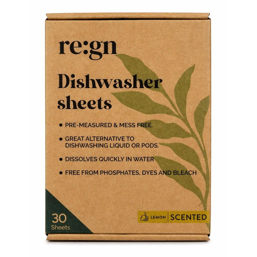 re:gn Dishwasher Sheets | Lemon Scented | 30 Sheets | Pre-Measured Dishwashing Alternative