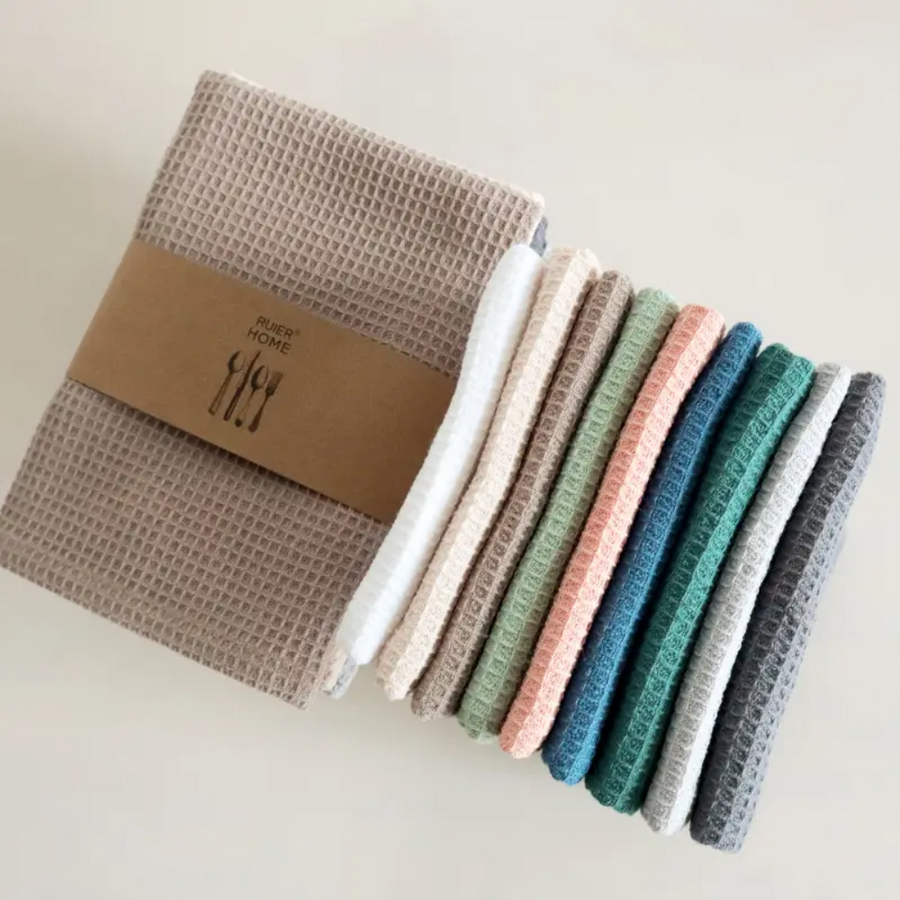 100% Cotton Waffle Weave Cleaning Towels - 4 Pack | Absorbent & Durable Towels for Kitchen & Home