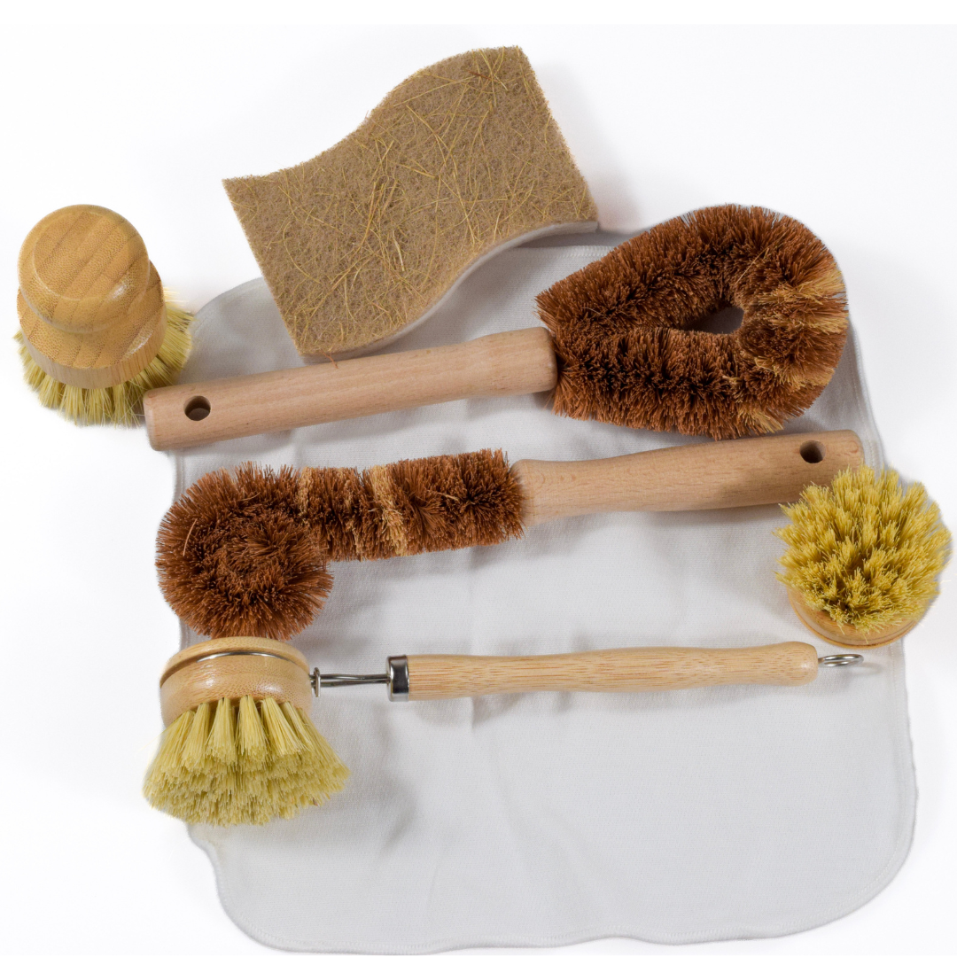 7-Piece Plastic-Free Dish Scrubbing Brush Set | Eco-Friendly Vegan Cleaning Kit