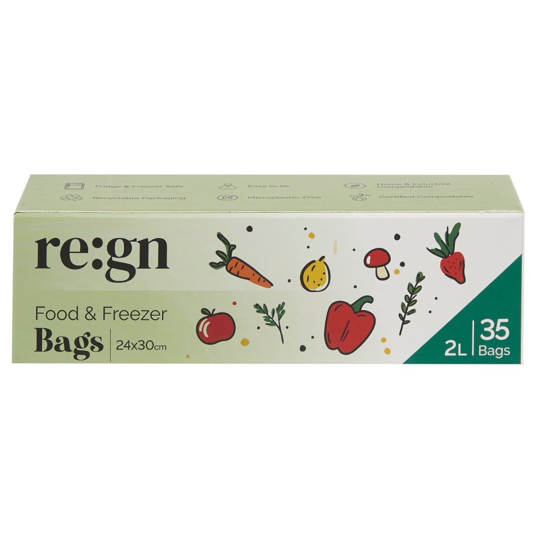 Compostable & Biodegradable 2L Food and Freezer Bags – 35 Bags per Roll, Leakproof, Plant-Based Storage