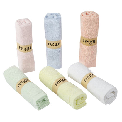 Re:gn Organic Bamboo Face Cloths – Ultra-Soft Eco Washcloths, Pastel 6 Pack