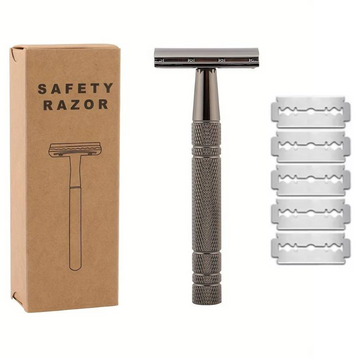 Metallic Gun Black Reusable Safety Razor With 5 Blades