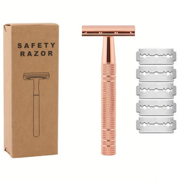 Rose Gold Reusable Safety Razor With 5 Blades