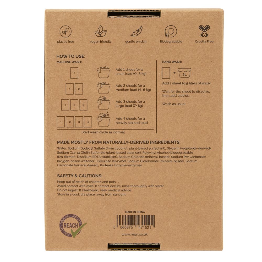 Re:gn Bio Laundry Detergent Sheets – Enzyme-Powered Stain Removing Formula | 64 Sheets