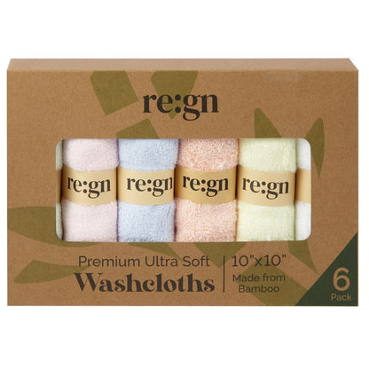 Re:gn Organic Bamboo Face Cloths – Ultra-Soft Eco Washcloths, Pastel 6 Pack