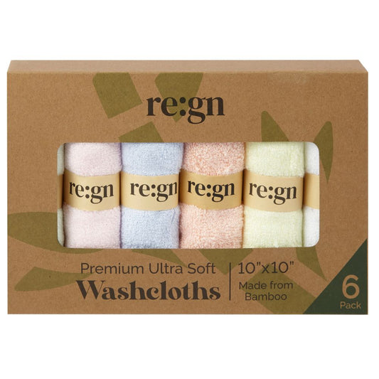 Re:gn Organic Bamboo Face Cloths – Ultra-Soft Eco Washcloths, Pastel 6 Pack