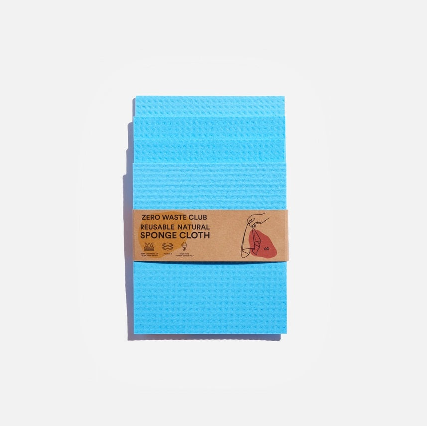 Zero Waste Club Reusable Cellulose Sponge Cloths – Pack of 4