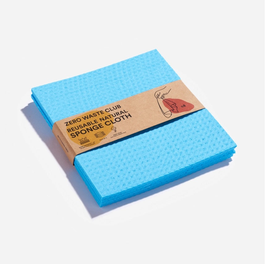 Zero Waste Club Reusable Cellulose Sponge Cloths – Pack of 4