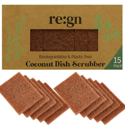 Biodegradable Coconut Kitchen Scourers - Eco Friendly Dish Scrubber Pack of 15 - REGN