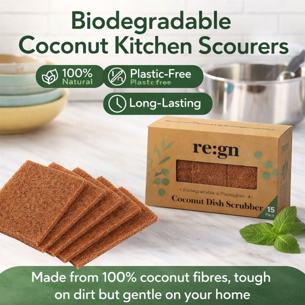 Biodegradable Coconut Kitchen Scourers - Eco Friendly Dish Scrubber Pack of 15 - REGN
