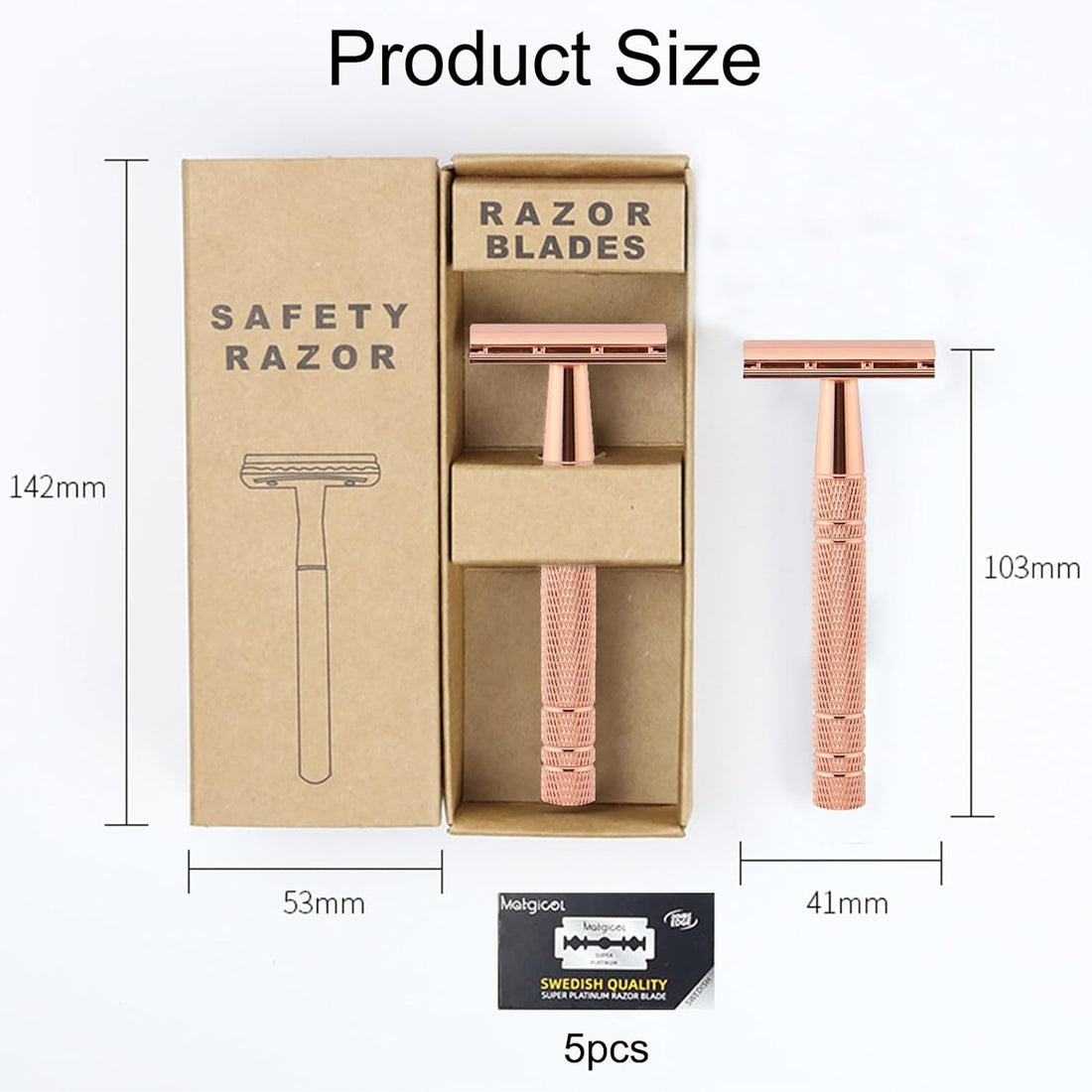 Rose Gold Reusable Safety Razor With 5 Blades