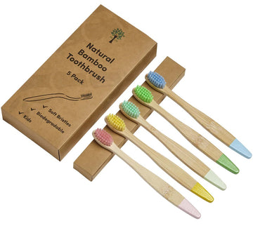 5 pack of kids bamboo toothbrushes with colourful handle